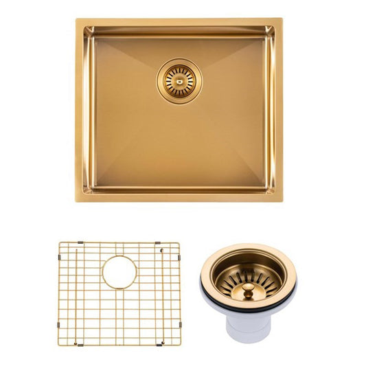 500x440x230mm Brushed Brass Stainless Steel PVD Single Bowl Kitchen Sink