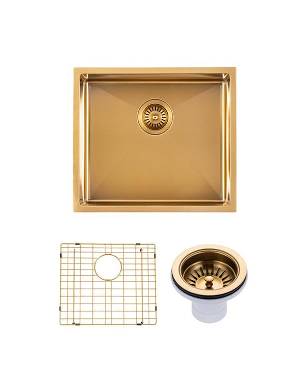 510x450x230mm Brushed Brass Stainless Steel PVD Single Bowl Kitchen Sink