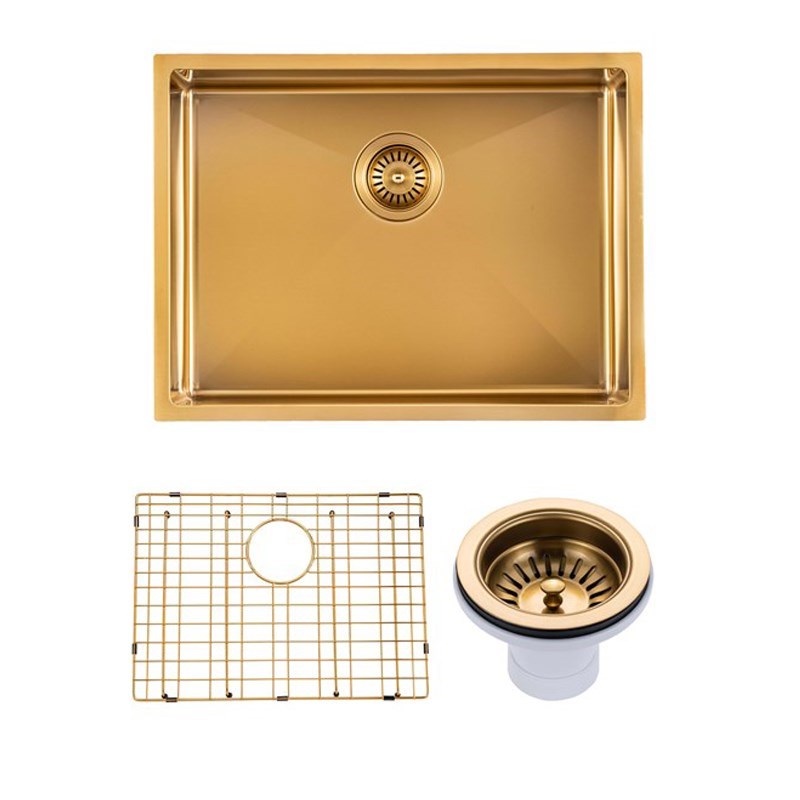600x450x230mm Brushed Brass Stainless Steel PVD Single Bowl Kitchen Sink