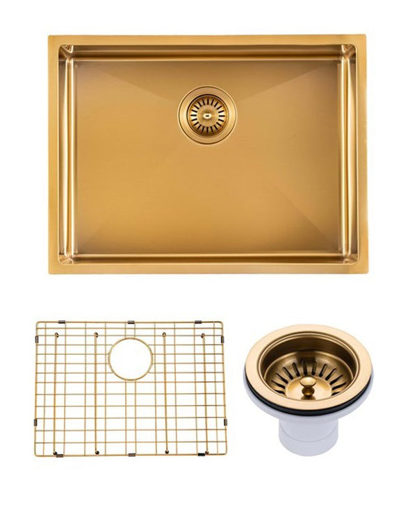 600x450x230mm Brushed Brass Stainless Steel PVD Single Bowl Kitchen Sink