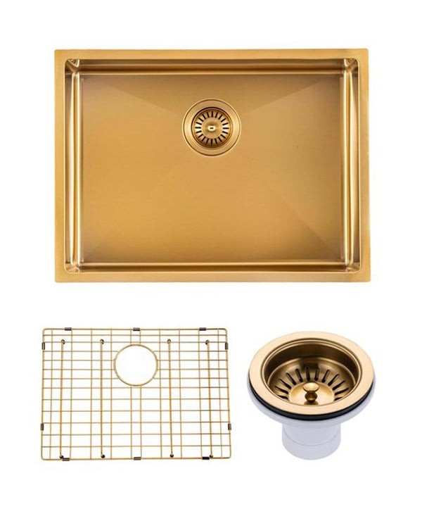 600x450x300mm Brushed Brass Stainless Steel PVD Single Bowl Kitchen Sink