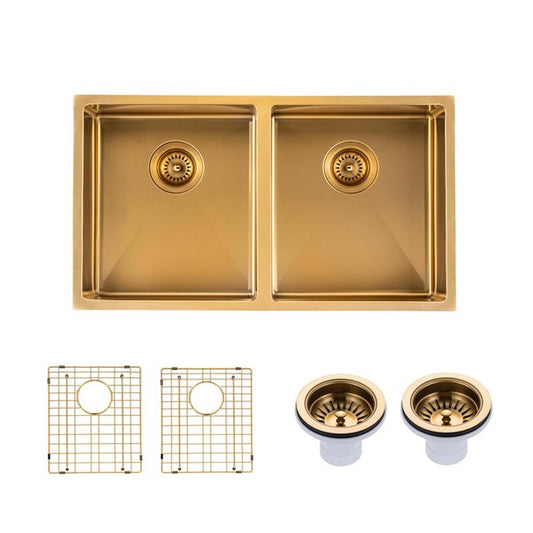 770x450x215mm Brushed Brass Stainless Steel PVD Double Bowl Kitche Sink