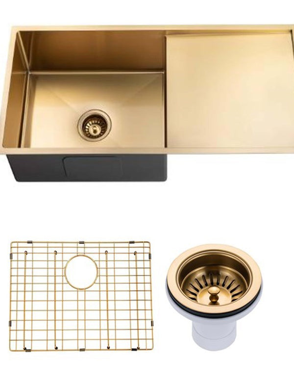 960x450x230mm Brushed Brass Stainless Steel PVD Single Bowl Kitchen Sink