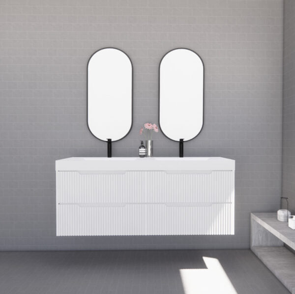 Bali Matte White Double Bowl 1500mm Wall Hung Vanity with Ceramic Top