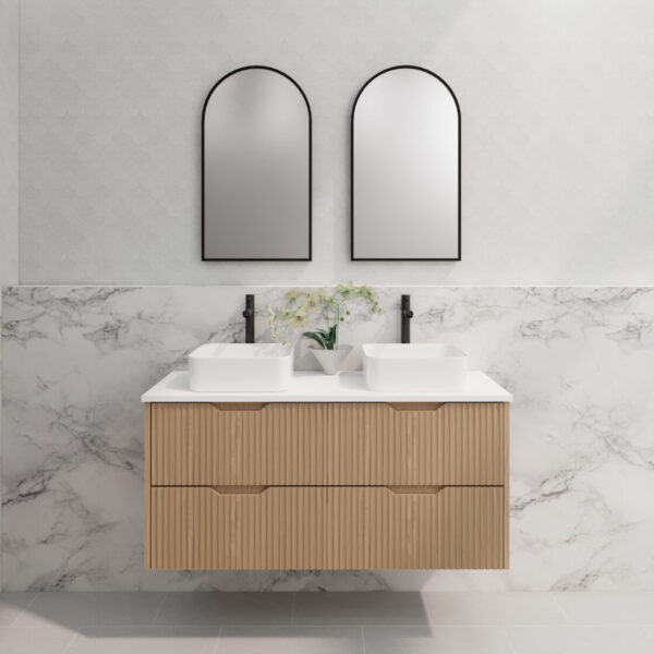 Bali American Oak Double Bowl 1200mm Wall Hung Vanity with Ceramic Top