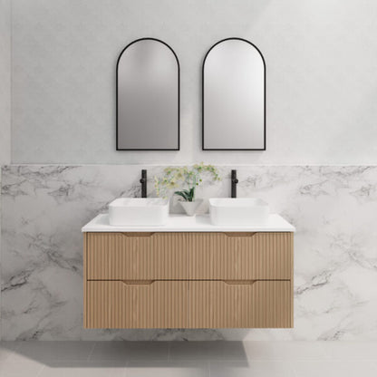 Bali American Oak Double Bowl 1200mm Wall Hung Vanity with Ceramic Top