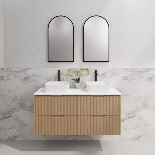 Bali American Oak Double Bowl 1200mm Wall Hung Vanity with Ceramic Top