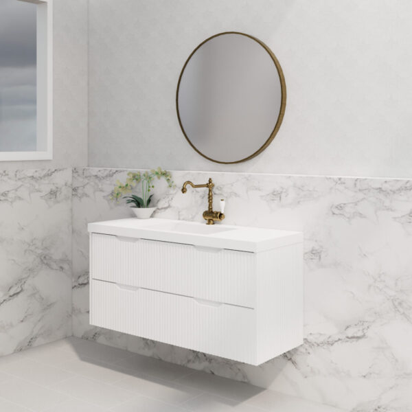 Bali Matte White 1200mm Wall Hung Vanity with Ceramic Top
