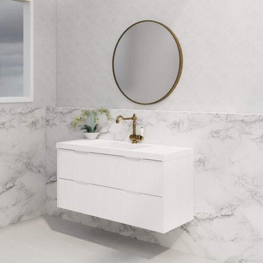 Bali Matte White 1200mm Wall Hung Vanity with Ceramic Top