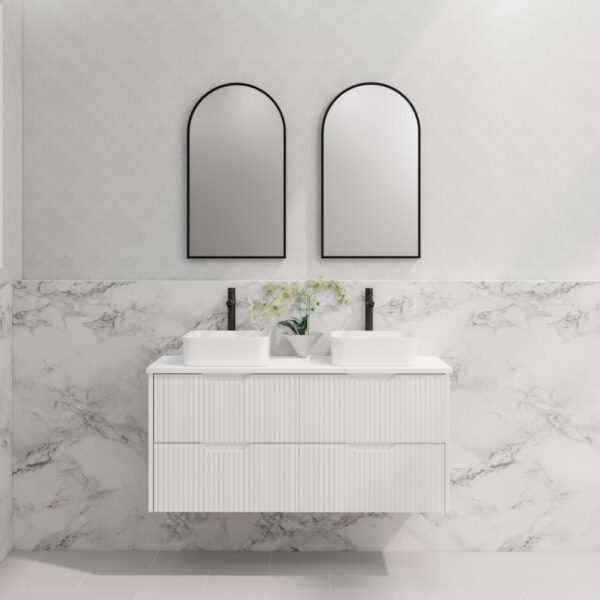 Bali Matte White Double Bowl 1200mm Wall Hung Vanity with Ceramic Top