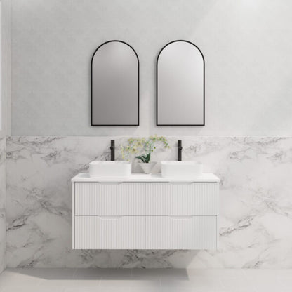 Bali Matte White Double Bowl 1200mm Wall Hung Vanity with Ceramic Top