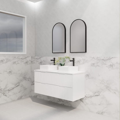 Bali Matte White Double Bowl 1200mm Wall Hung Vanity with Ceramic Top