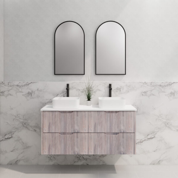 Bali White Oak Double Bowl 1200mm Wall Hung Vanity with Ceramic Top