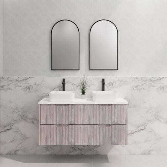 Bali White Oak Double Bowl 1200mm Wall Hung Vanity with Ceramic Top