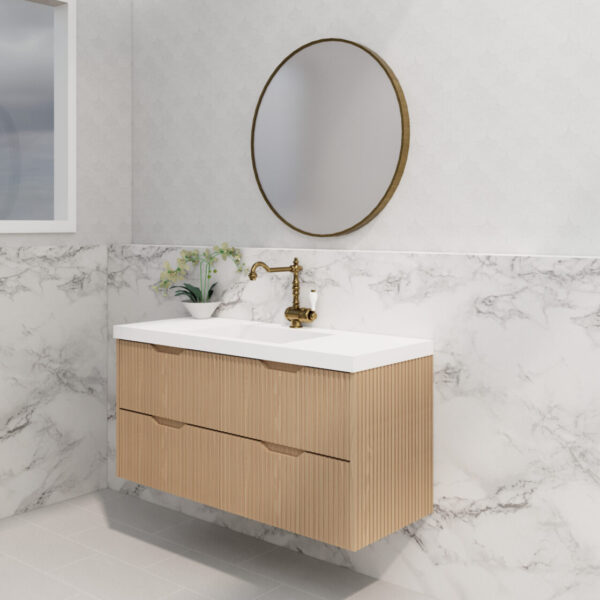 Bali American Oak 1200mm Wall Hung Vanity with Ceramic Top
