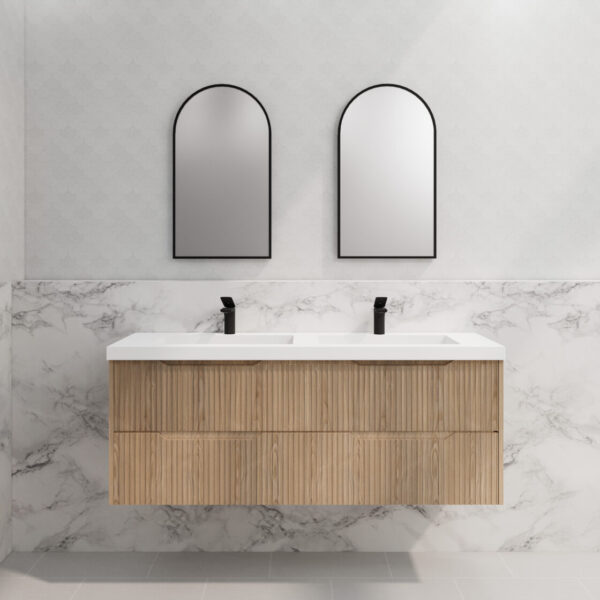 Bali American Oak Double Bowl 1500mm Wall Hung Vanity with Ceramic Top