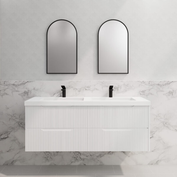 Bali Matte White Double Bowl 1500mm Wall Hung Vanity with Ceramic Top