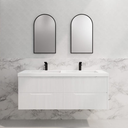 Bali Matte White Double Bowl 1500mm Wall Hung Vanity with Ceramic Top