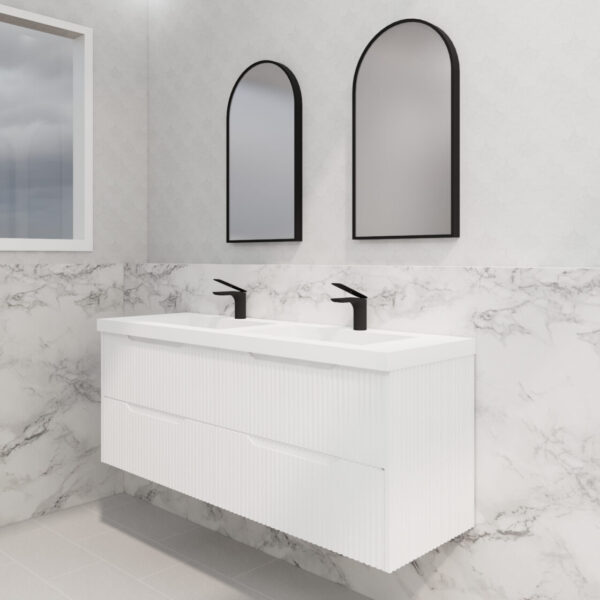 Bali Matte White Double Bowl 1500mm Wall Hung Vanity with Ceramic Top