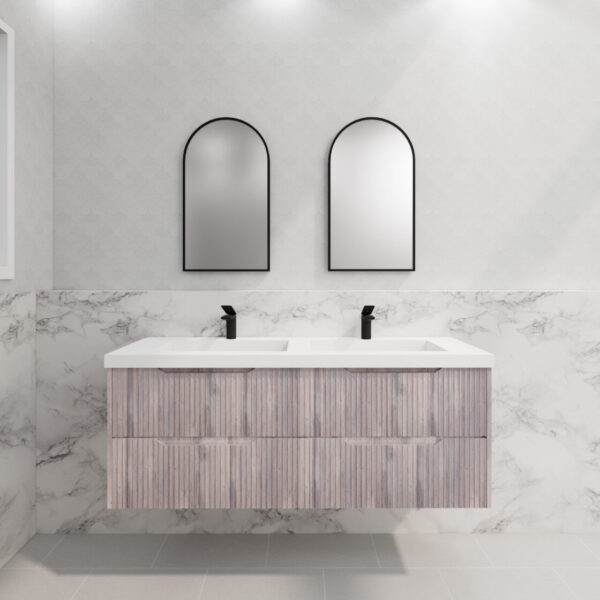 Bali White Oak Double Bowl 1500mm Wall Hung Vanity with Ceramic Top