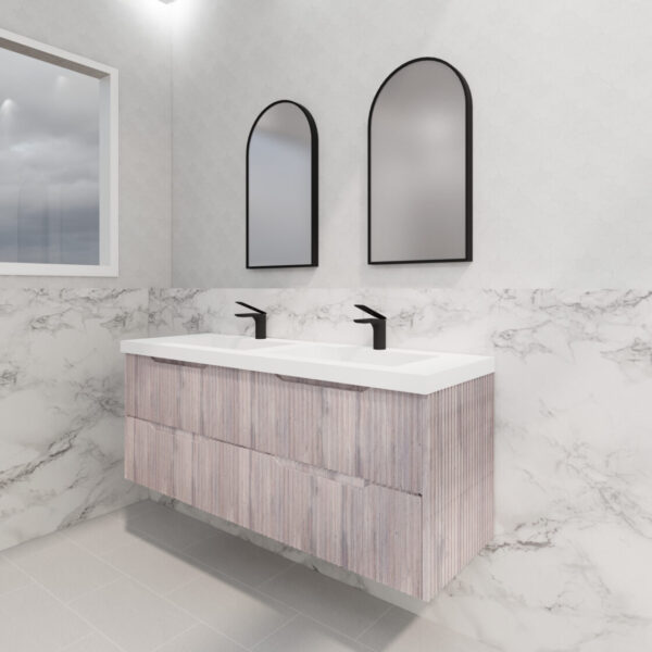 Bali White Oak Double Bowl 1500mm Wall Hung Vanity with Ceramic Top