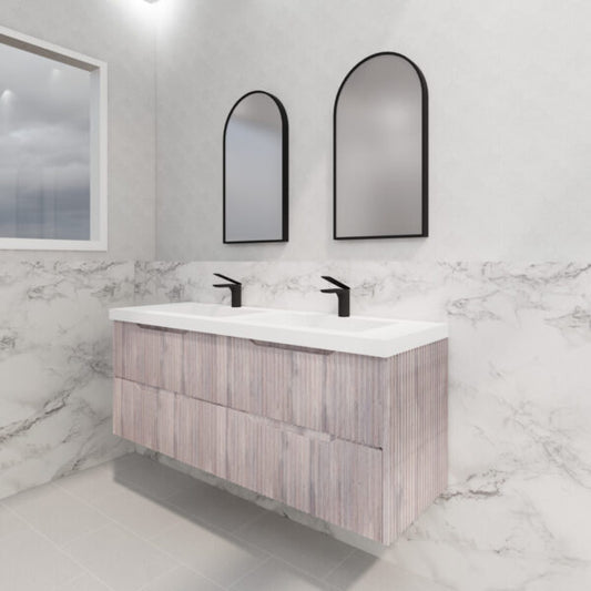 Bali White Oak Double Bowl 1500mm Wall Hung Vanity with Ceramic Top