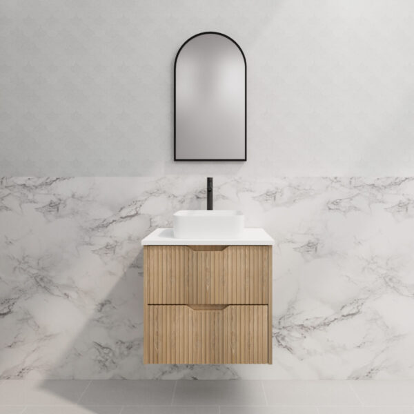Bali American Oak 600mm Wall Hung Vanity with Ceramic Top