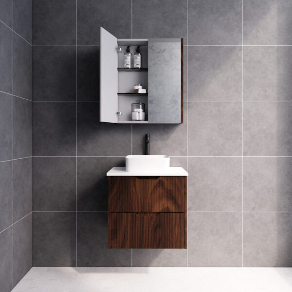 Bali Brown Oak 600mm Wall Hung Vanity with Ceramic Top