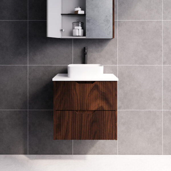 Bali Brown Oak 600mm Wall Hung Vanity with Ceramic Top