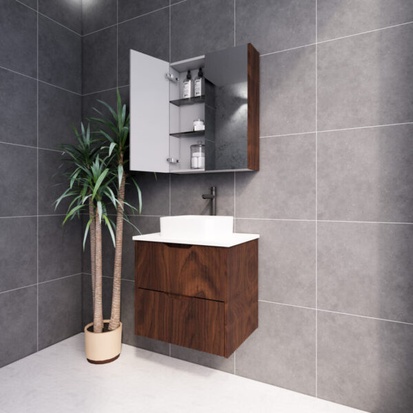 Bali Brown Oak 600mm Wall Hung Vanity with Ceramic Top
