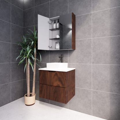 Bali Brown Oak 600mm Wall Hung Vanity with Ceramic Top