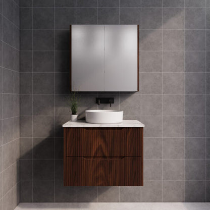 Bali Brown Oak 750mm Wall Hung Vanity with Ceramic Top