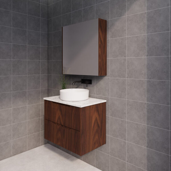 Bali Brown Oak 750mm Wall Hung Vanity with Ceramic Top