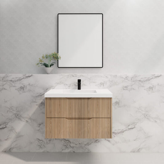 Bali American Oak 900mm Wall Hung Vanity with Ceramic Top