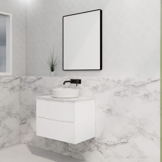 Bali Matte White 750mm Wall Hung Vanity with Ceramic Top