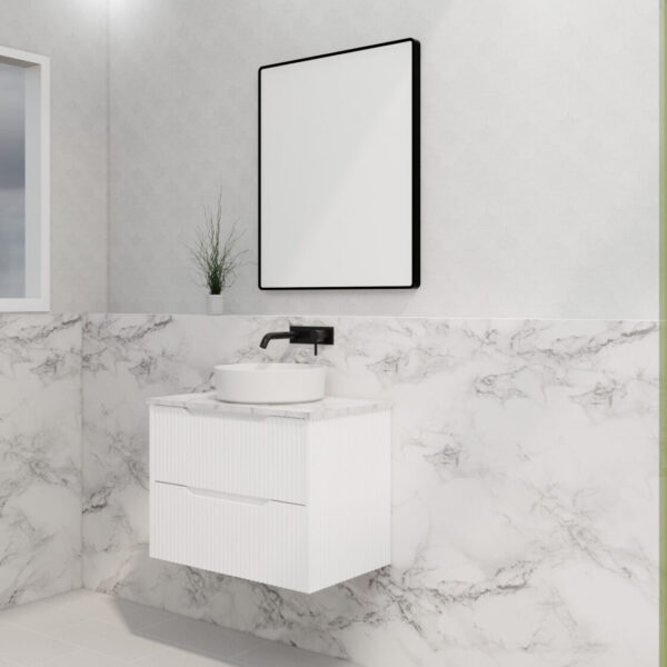 Bali Matte White 900mm Wall Hung Vanity with Ceramic Top