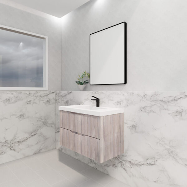 Bali White Oak 900mm Wall Hung Vanity with Ceramic Top