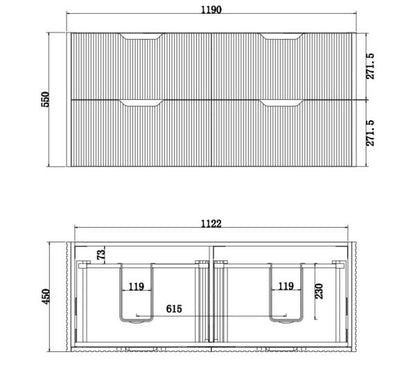 Bali American Oak Double Bowl 1200mm Wall Hung Vanity with Ceramic Top