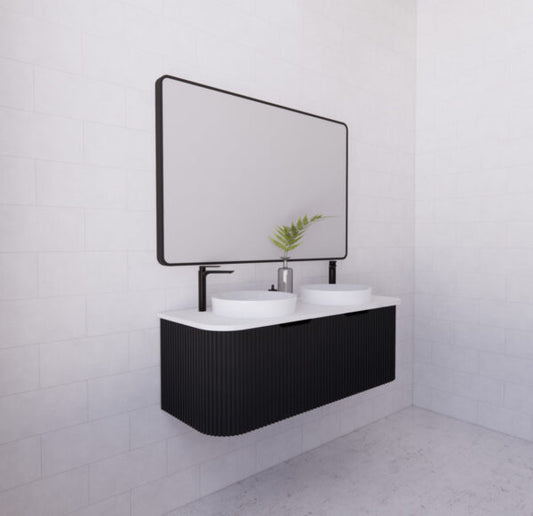 Bergen Matte Black Double Bowl 1200mm Wall Hung Vanity with Carrara Stone Top