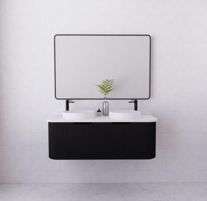 Bergen Matte Black Double Bowl 1200mm Wall Hung Vanity with Carrara Stone Top