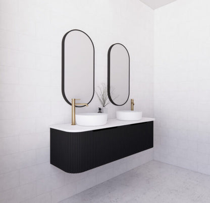 Bergen Matte Black Double Bowl 1500mm Wall Hung Vanity with Carrara Stone Top