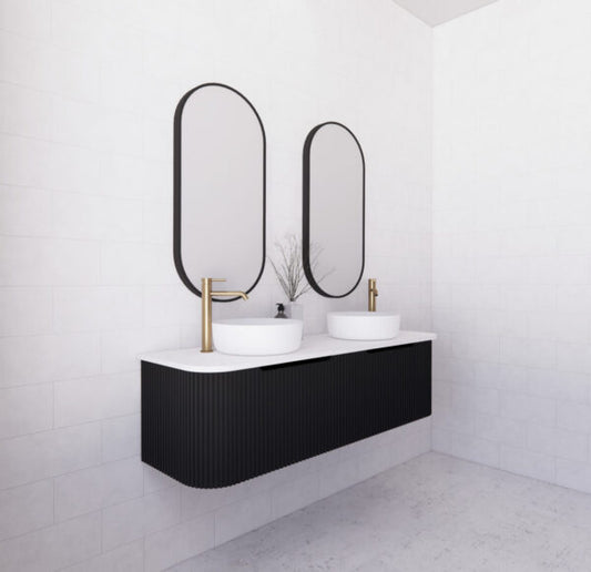 Bergen Matte Black Double Bowl 1500mm Wall Hung Vanity with Carrara Stone Top