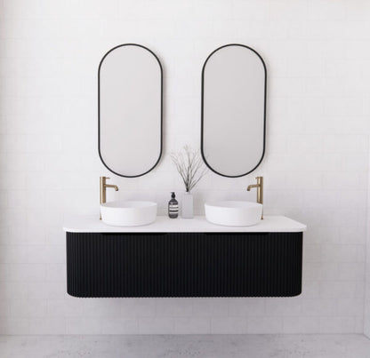 Bergen Matte Black Double Bowl 1500mm Wall Hung Vanity with Carrara Stone Top