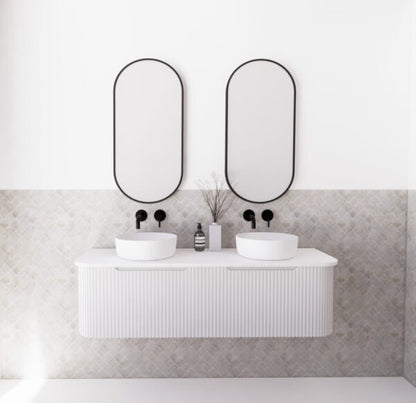 Bergen Matte White Double Bowl 1500mm Wall Hung Vanity with Carrara Stone Top