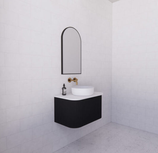 Bergen Matte Black 750mm Wall Hung Vanity with Carrara Stone Top