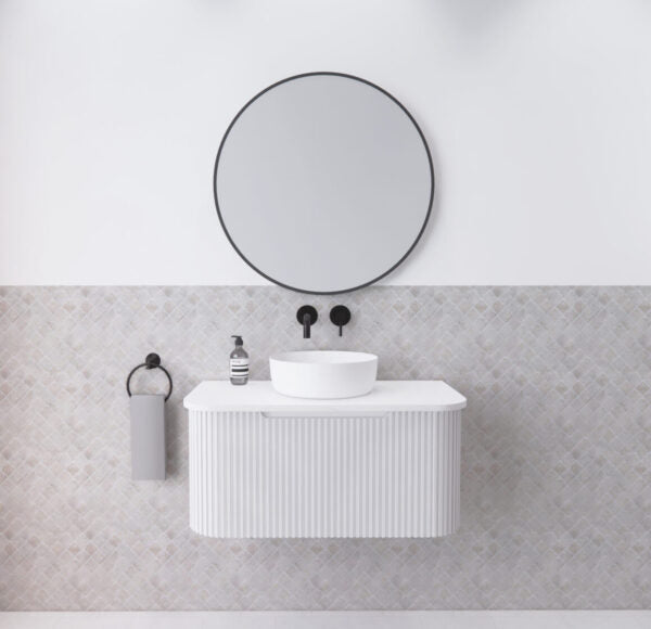 Bergen Matte White 900mm Wall Hung Vanity with Carrara Stone Top