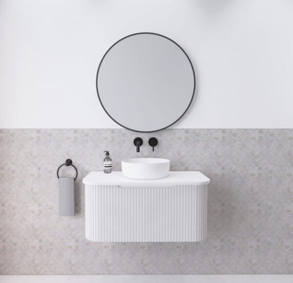Bergen Matte White 900mm Wall Hung Vanity with Carrara Stone Top