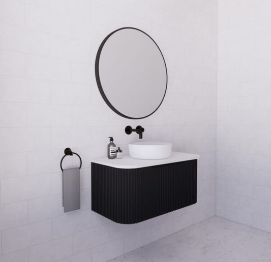 Bergen Matte Black 900mm Wall Hung Vanity with Carrara Stone Top