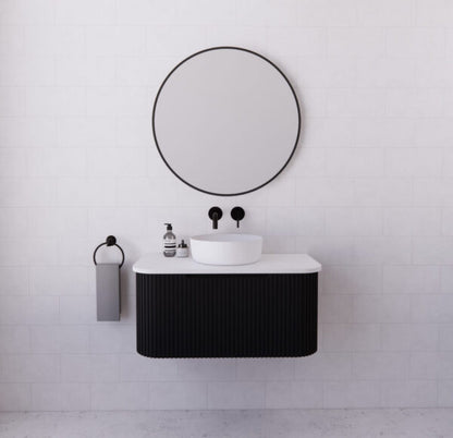 Bergen Matte Black 900mm Wall Hung Vanity with Carrara Stone Top