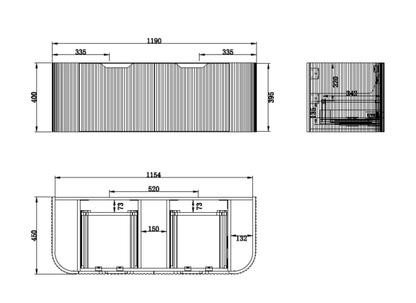Bergen Solid Timber Double Bowl 1200mm Wall Hung Vanity with Carrara Stone Top